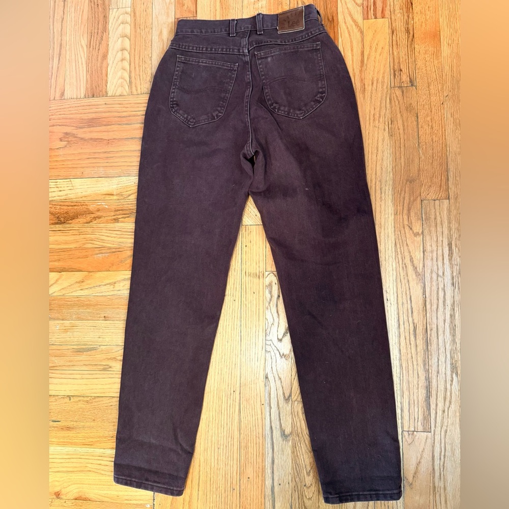 Vtg 90s Lee Riveted Chocolate Brown High Waist Mom Jeans Tapered Leg Size 8 W28